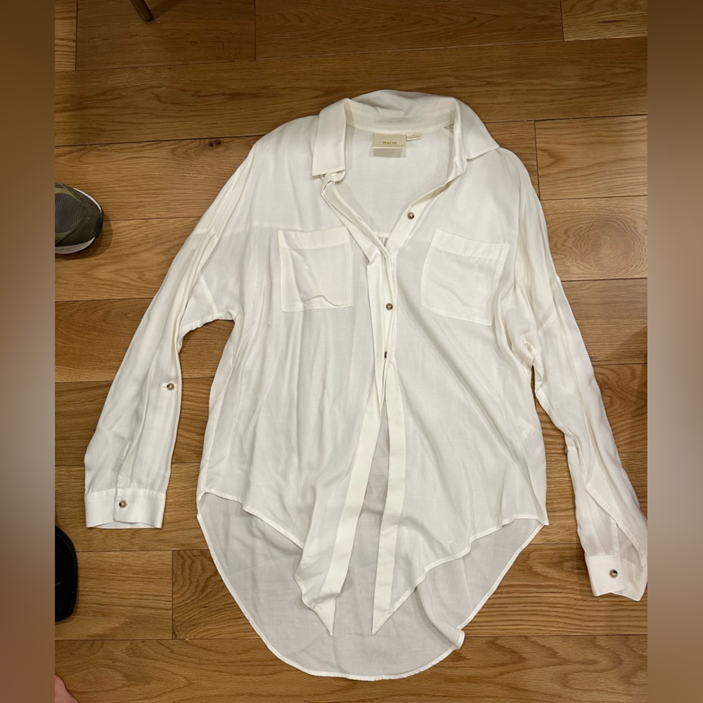 Anthropologie White Tie Bottom Button-Up Shirt